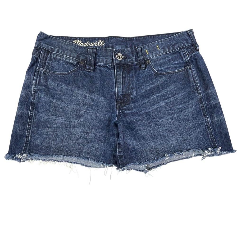 Madewell Jean Shorts Women 29 Blue Cut Off Frayed Hem Dark Wash 100% Cotton